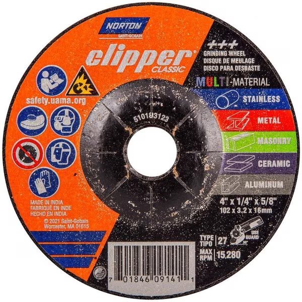 Norton Clipper 4 in. D X 5/8 in. Classic Grinding Wheel, Norton Door Controls, Mfr#: 70184609141